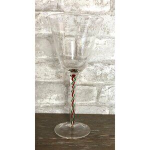 Pier 1 Hand Blown Twisted Swirl Stemmed Goblet Red White Green Set of 5 Holiday